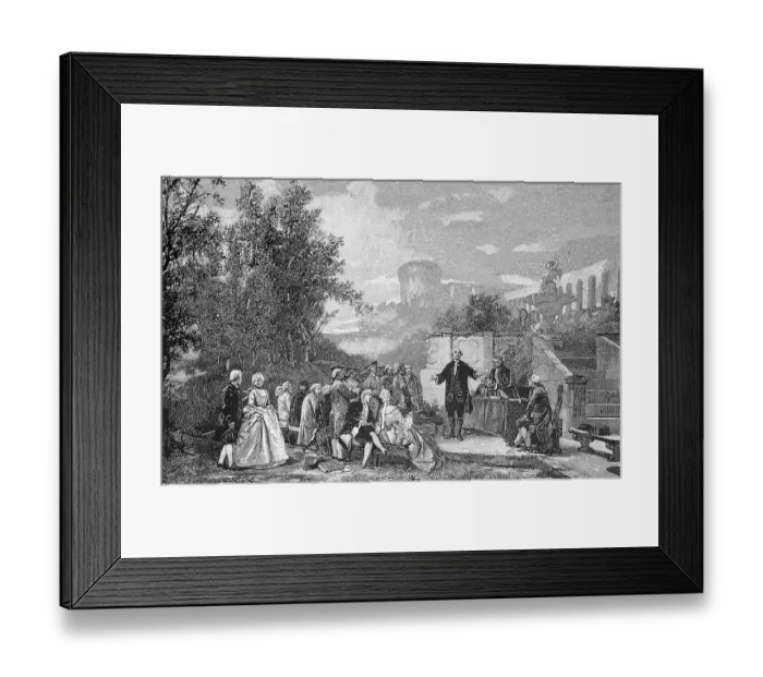 Framed Print : Goldoni, 25 February 1707, 6 February 1793, was an Italian comedy poet and librettist. He portrays one of his comedies in the Scotto Garden in Pisa, Italy, painting by Professor A. Catt, historical, digitally restored reproduction of a 19th century Framed Print : Goldoni, 25 February 1707, 6 February 1793, was an Italian comedy poet and librettist. He portrays one of his comedies in the Scotto Garden in Pisa, Italy, painting by Professor A. Catt, historical, digitally restored reproduction of a 19th century