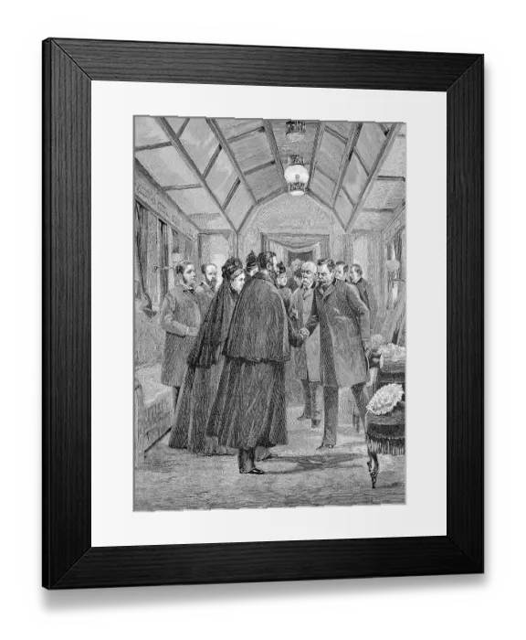 Framed Print : King Humbert, accompanied by Crispi, receives Emperor Frederick at San Pier d Arena, 10 March 1888, now Sampierdarena, Genoa, Italy, historical, digitally restored reproduction of a 19th century original Framed Print : King Humbert, accompanied by Crispi, receives Emperor Frederick at San Pier d Arena, 10 March 1888, now Sampierdarena, Genoa, Italy, historical, digitally restored reproduction of a 19th century original