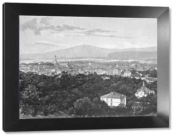 View of the town of Homburg from the Hoehe, today Bad Homburg, Germany, historical, digitally restored reproduction of a 19th century original