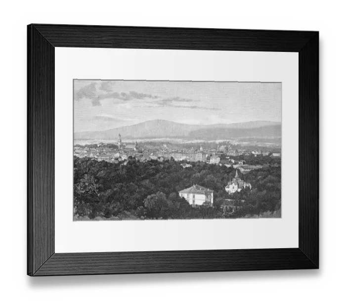 Framed Print : View of the town of Homburg from the Hoehe, today Bad Homburg, Germany, historical, digitally restored reproduction of a 19th century original Framed Print : View of the town of Homburg from the Hoehe, today Bad Homburg, Germany, historical, digitally restored reproduction of a 19th century original