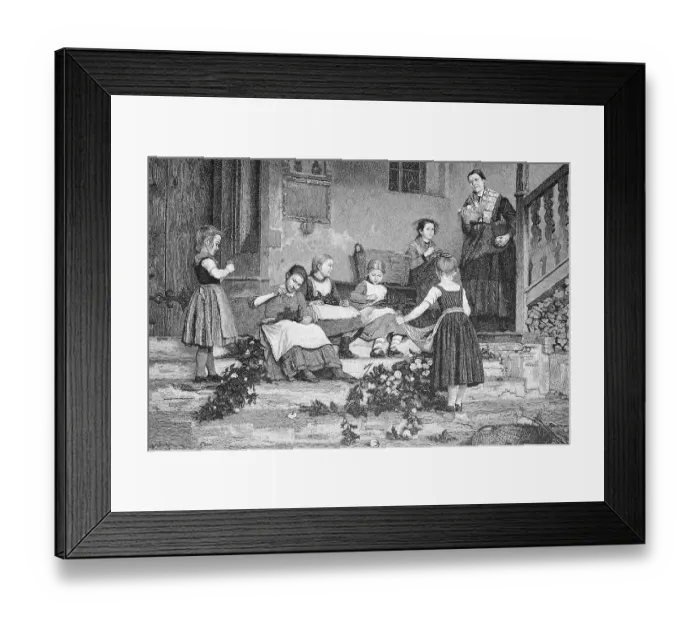Framed Print : Preparations for the festival, children tying flower garlands, flower decoration, Germany, historical, digitally restored reproduction of an original from the 19th century Framed Print : Preparations for the festival, children tying flower garlands, flower decoration, Germany, historical, digitally restored reproduction of an original from the 19th century