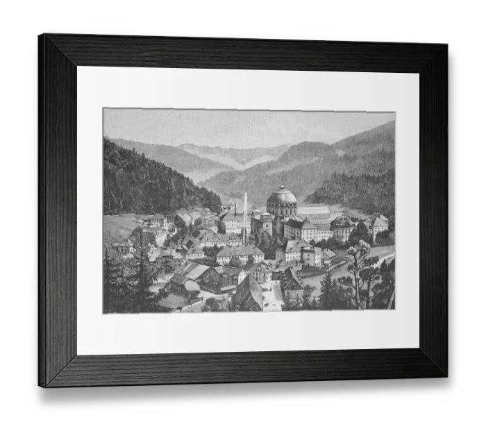 Framed Print : View of St. Blasien with the monastery and the cathedral of St. Blasius in the Black Forest, Germany, historical, digitally restored reproduction of a 19th century original Framed Print : View of St. Blasien with the monastery and the cathedral of St. Blasius in the Black Forest, Germany, historical, digitally restored reproduction of a 19th century original