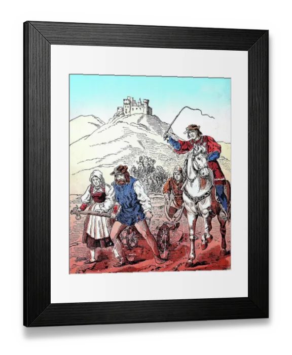 Framed Print : German Peasants War, 1524-1526, nobleman drives feudal farmers with a whip while ploughing, Germany, Historic, digitally restored reproduction of an original 19th century artwork, exact original date unknown Framed Print : German Peasants War, 1524-1526, nobleman drives feudal farmers with a whip while ploughing, Germany, Historic, digitally restored reproduction of an original 19th century artwork, exact original date unknown
