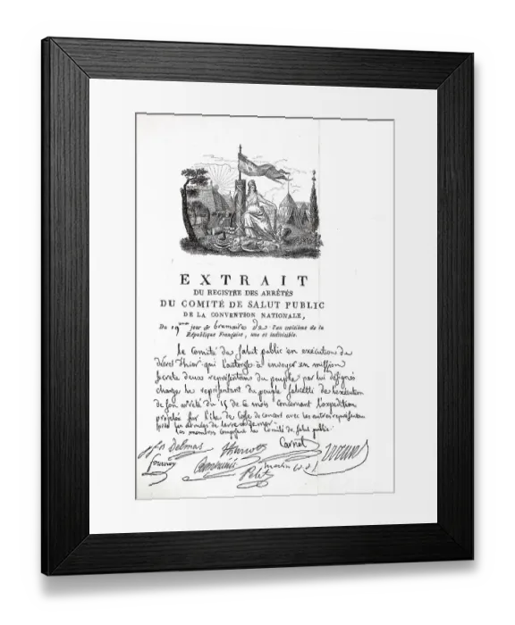 Framed Print : Facsimile of a decree of the Welfare Committee, this was established by the National Convention on 5 and 6 April 1793 during the French Revolution as the Committee of Public Welfare and General Defence Framed Print : Facsimile of a decree of the Welfare Committee, this was established by the National Convention on 5 and 6 April 1793 during the French Revolution as the Committee of Public Welfare and General Defence
