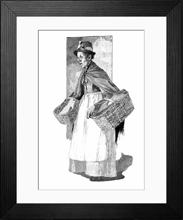 Framed Print : Fishmonger with two baskets, 1880, in Kiel, Germany, Historic, digitally restored reproduction of a 19th century original, exact original date unknown