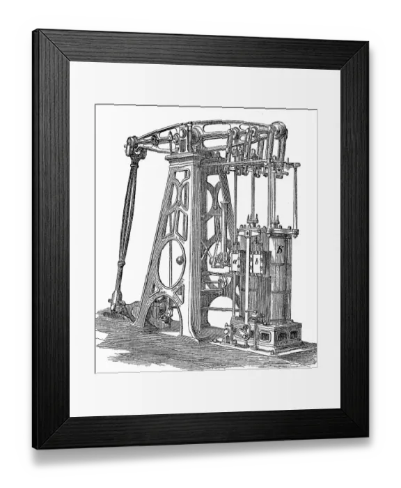 Framed Print : Woolsche Balanciermaschine, regular standing steam engine, a steam engine as it was used at the beginning of the Victorian era and at the beginning of the industrialisation, 1880, Germany, Historic Framed Print : Woolsche Balanciermaschine, regular standing steam engine, a steam engine as it was used at the beginning of the Victorian era and at the beginning of the industrialisation, 1880, Germany, Historic