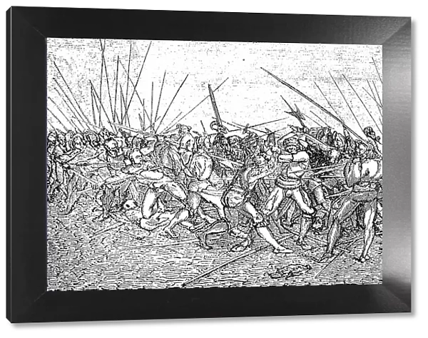 State of Culture in the 16th century, Battle of the Landsknechte, after a painting by H. Holbein, Germany, Historical, digitally restored reproduction of a 19th century original, exact original date unknown