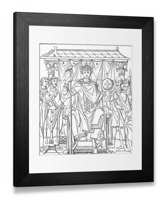 Framed Print : Cultural state in the 8th to 11th century, Emperor Henry II on the throne, after a miniature painting in a Gospel book from Bamberg, Germany, Historic, digitally restored reproduction of a 19th century original, exact original date unknown Framed Print : Cultural state in the 8th to 11th century, Emperor Henry II on the throne, after a miniature painting in a Gospel book from Bamberg, Germany, Historic, digitally restored reproduction of a 19th century original, exact original date unknown