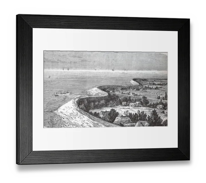 Framed Print : Diked marshland on the East Frisian coast, dikes, North Sea, c. 1880, Germany, Historic, digitally restored reproduction of an original 19th century painting, exact original date not known Framed Print : Diked marshland on the East Frisian coast, dikes, North Sea, c. 1880, Germany, Historic, digitally restored reproduction of an original 19th century painting, exact original date not known