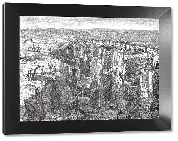 Diamond mining near Kimberley in 1880, South Africa, Historic, digitally restored reproduction of an original 19th century artwork, exact original date unknown