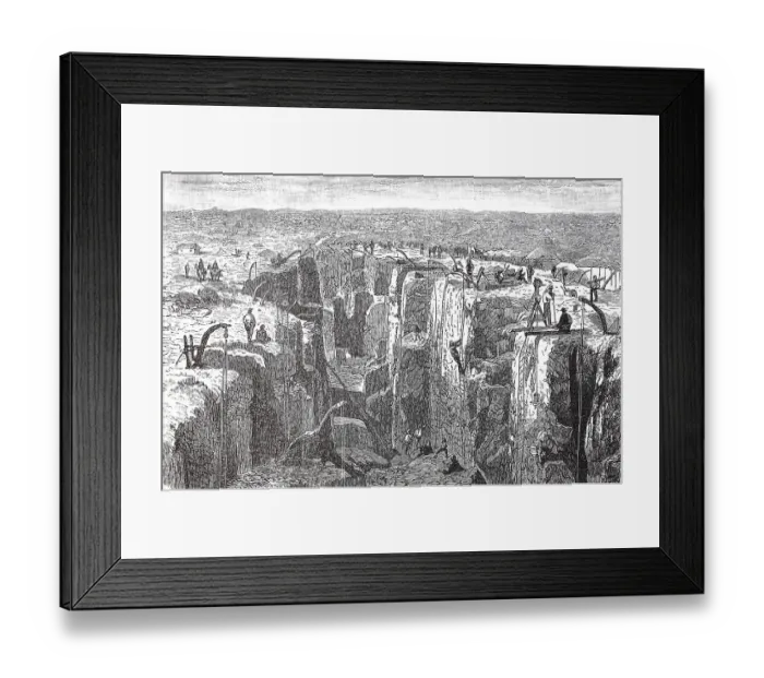 Framed Print : Diamond mining near Kimberley in 1880, South Africa, Historic, digitally restored reproduction of an original 19th century artwork, exact original date unknown