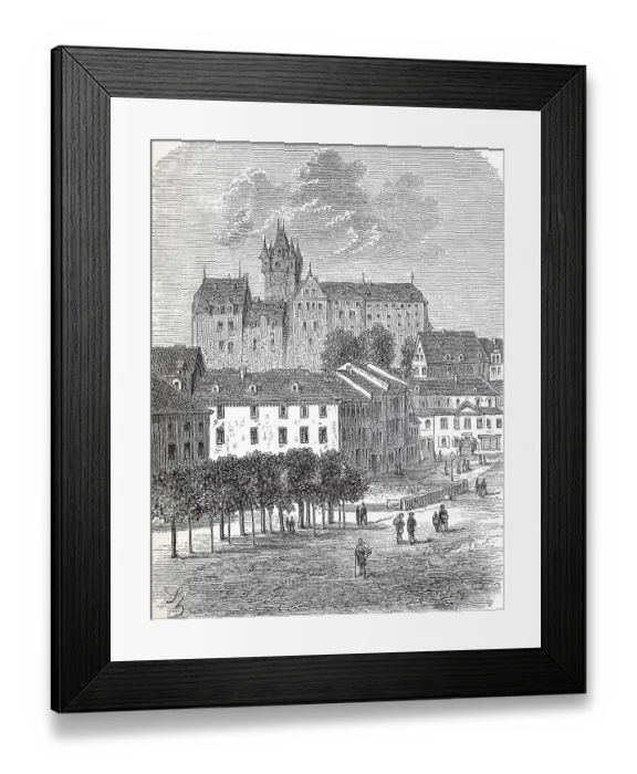 Framed Print : The market place in Diez in 1880, Rhineland-Palatinate, Germany, Historic, digitally restored reproduction of an original 19th century painting, exact original date unknown Framed Print : The market place in Diez in 1880, Rhineland-Palatinate, Germany, Historic, digitally restored reproduction of an original 19th century painting, exact original date unknown