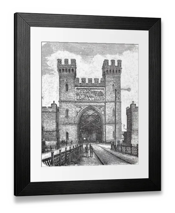 Framed Print : Portal of the railway lattice bridge over the Vistula in Dirschau, 1880, today Tczew, Poland, Historic, digitally restored reproduction of a 19th century original, exact original date not known