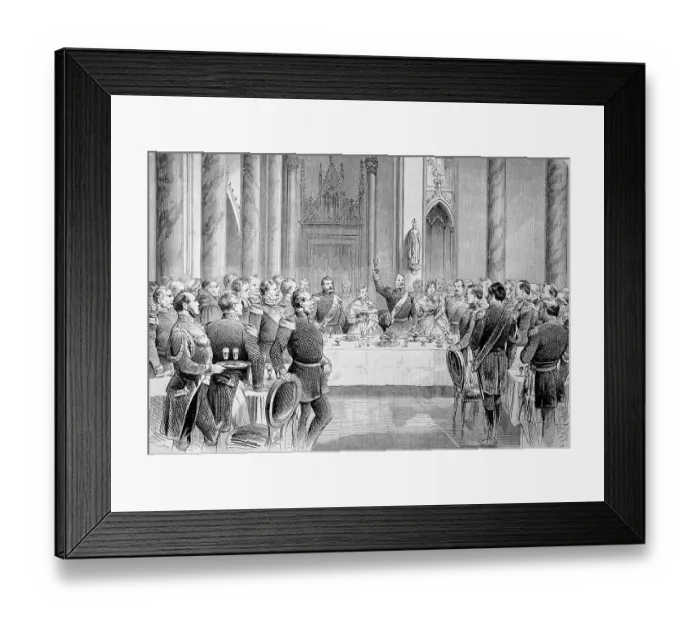 Framed Print : Dinner in the State Room of Hohenzollern Castle, Hohenzollern Castle, Baden-Wuerttemberg, Germany, on 3 October 1867, Historic, digitally restored reproduction of an original 19th century master, exact original date unknown Framed Print : Dinner in the State Room of Hohenzollern Castle, Hohenzollern Castle, Baden-Wuerttemberg, Germany, on 3 October 1867, Historic, digitally restored reproduction of an original 19th century master, exact original date unknown