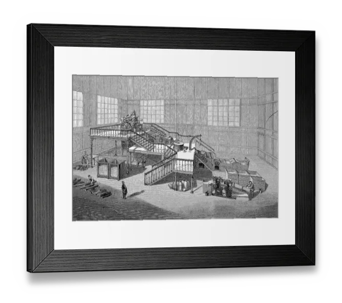 Framed Print : The paper factory of Heinrich Voelter at the World's Fair in Paris, France, paper production, industry of the Decker brothers, Historic, digitally restored reproduction of an original 19th century master, exact original date not known