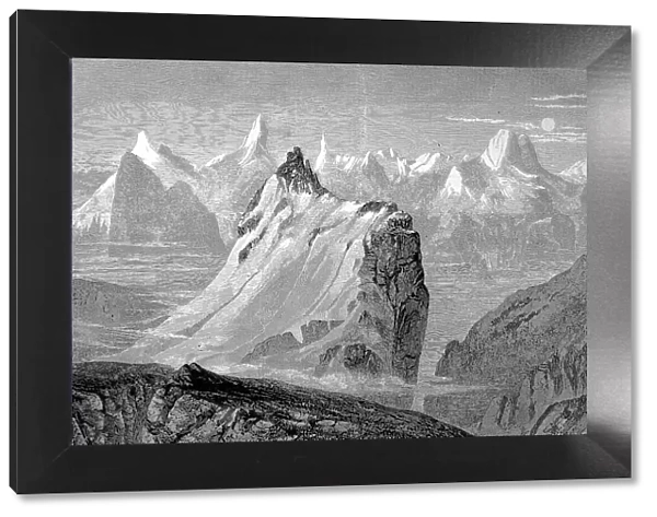 The mountains of the Alps in the Bernese Oberland, Switzerland, View from the Faulhorn, Historic, digitally restored reproduction of an original 19th century painting, exact original date not known