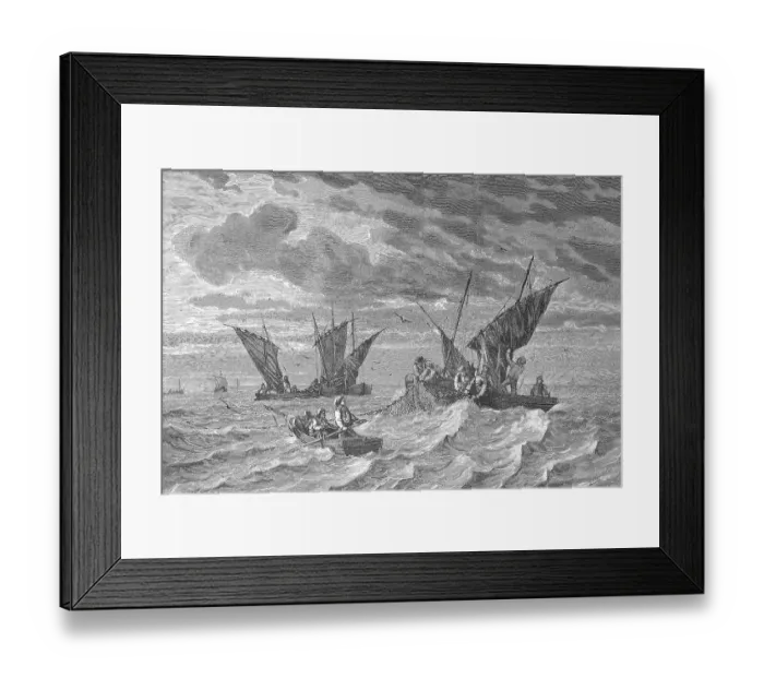 Framed Print : Fishermen catching sardines near the coast of Brittany, France, Historic, digitally restored reproduction of an original 19th century painting, exact original date unknown Framed Print : Fishermen catching sardines near the coast of Brittany, France, Historic, digitally restored reproduction of an original 19th century painting, exact original date unknown