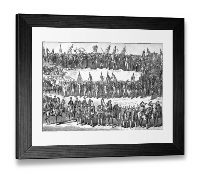 Framed Print : Schuetzenfest, a traditional festival or fair with target shooting, here the defile of the participants in a procession in Vienna, Austria, Historic, digitally restored reproduction of an original 19th century print, exact original date unknown Framed Print : Schuetzenfest, a traditional festival or fair with target shooting, here the defile of the participants in a procession in Vienna, Austria, Historic, digitally restored reproduction of an original 19th century print, exact original date unknown