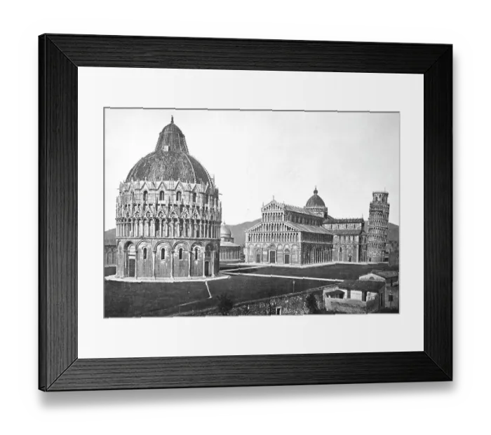 Framed Print : Historical photo (ca 1880) of Pisa, view of Piazza dei Miracoli, leaning tower of Pisa and baptistery, Tuscany, Italy, Historical, digitally restored reproduction of an original 19th century original, exact original date unknown Framed Print : Historical photo (ca 1880) of Pisa, view of Piazza dei Miracoli, leaning tower of Pisa and baptistery, Tuscany, Italy, Historical, digitally restored reproduction of an original 19th century original, exact original date unknown