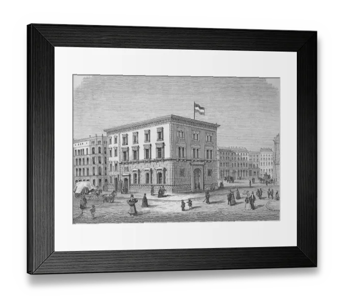 Framed Print : Historical illustration of the Olfen bank building in Hamburg, Germany, Historical, digitally restored reproduction of an original 19th century artwork, exact original date unknown Framed Print : Historical illustration of the Olfen bank building in Hamburg, Germany, Historical, digitally restored reproduction of an original 19th century artwork, exact original date unknown