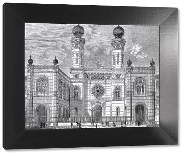 The Dohany Street Synagogue, also Great Synagogue or Tobacco Alley, c. 1885, is a historic building in Erzsebetvaros, the 7th district of Budapest, Hungary, Historic, digitally restored reproduction of a 19th century original