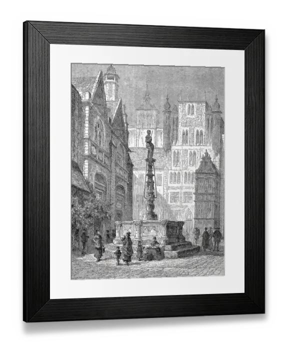Framed Print : The historic market place of Hildesheim, c. 1885, Lower Saxony, Germany, Historic, digitally restored reproduction of a 19th century original, exact original date unknown Framed Print : The historic market place of Hildesheim, c. 1885, Lower Saxony, Germany, Historic, digitally restored reproduction of a 19th century original, exact original date unknown