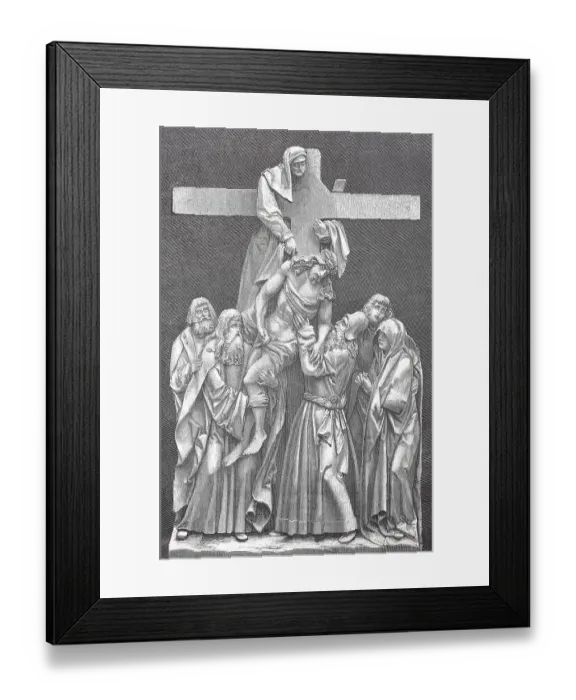 Framed Print : The Deposition of Christ from the Cross is the scene depicted in art from the accounts of the Gospels in which Joseph of Arimathea and Nicodemus remove Christ from the cross after his crucifixion, here a relief from the church of Seligenstadt Framed Print : The Deposition of Christ from the Cross is the scene depicted in art from the accounts of the Gospels in which Joseph of Arimathea and Nicodemus remove Christ from the cross after his crucifixion, here a relief from the church of Seligenstadt