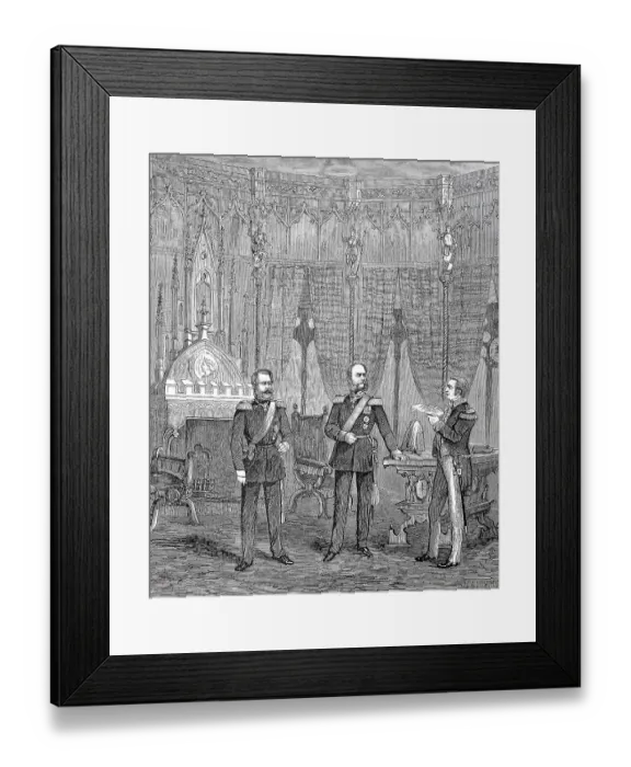 Framed Print : Martin Sigismund Eduard von Simson, 1810 to 1899, German jurist and important liberal politician, handing over a letter from the North German Imperial Diet to the King of Prussia at Hohenzollern Castle, c. 1885, Germany, Historic, digitally restored Framed Print : Martin Sigismund Eduard von Simson, 1810 to 1899, German jurist and important liberal politician, handing over a letter from the North German Imperial Diet to the King of Prussia at Hohenzollern Castle, c. 1885, Germany, Historic, digitally restored