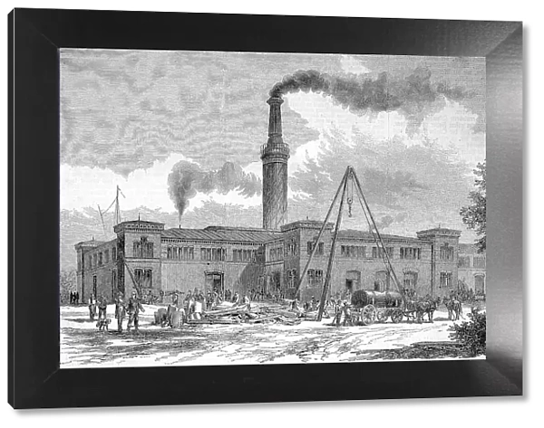 Borsig is a German engineering company, hammer mill, hammer forge or hammer mill, circa 1885, based in Berlin, Germany, Historic, digitally restored reproduction of an original 19th century artwork, exact original date unknown