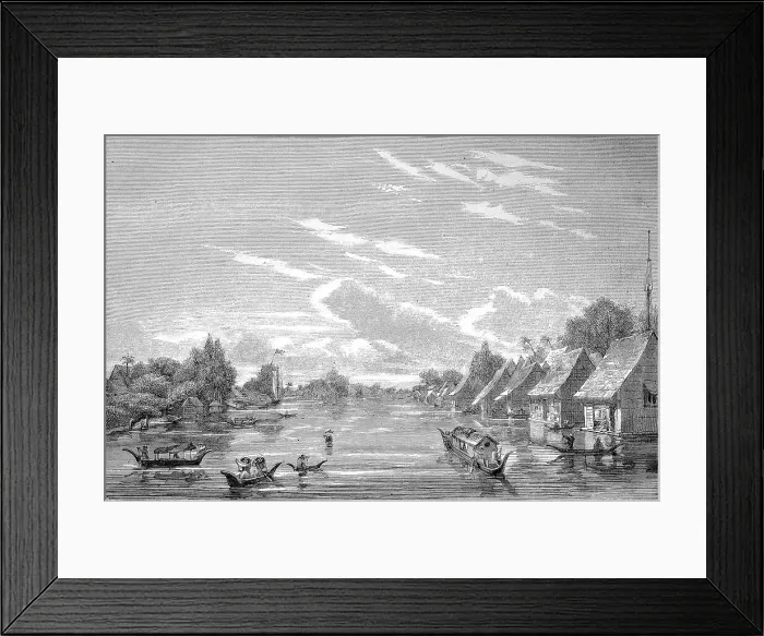 Framed Print : The floating town of Banjer-Masing, Banjarmasin on Borneo, c. 1885, Indonesia, Indonesia, Historic, digitally restored reproduction of an original 19th century painting, exact original date unknown