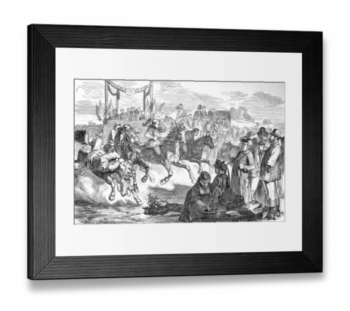 Framed Print : An agricultural festival in Mecklenburg, Germany, farmers are holding a trotting race with their horses, Historic, digitally restored reproduction of a 19th century original, exact original date unknown