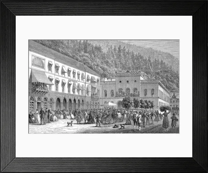 Framed Print : The spa town of Wildbad with the bathhouse and the spa hotel, 1890, Germany, Historic, digitally restored reproduction of a 19th century original, exact original date not known Framed Print : The spa town of Wildbad with the bathhouse and the spa hotel, 1890, Germany, Historic, digitally restored reproduction of a 19th century original, exact original date not known