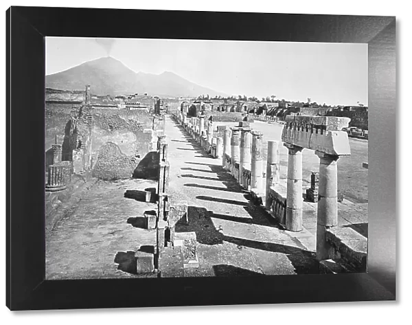 Historic photo (ca 1880) of Pompeii, The Forum with Vesuvius in the distance, Italy, Historic, digitally restored reproduction of a 19th century original, exact original date unknown