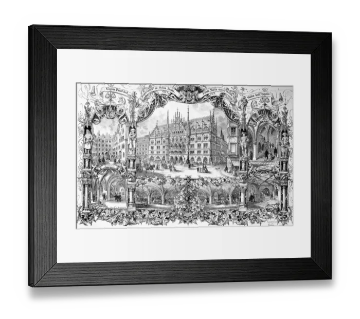 Framed Print : Historical illustration of the new town hall of Munich, Bavaria, Germany, Historical, digitally restored reproduction of an original artwork from the 19th century, exact original date unknown Framed Print : Historical illustration of the new town hall of Munich, Bavaria, Germany, Historical, digitally restored reproduction of an original artwork from the 19th century, exact original date unknown