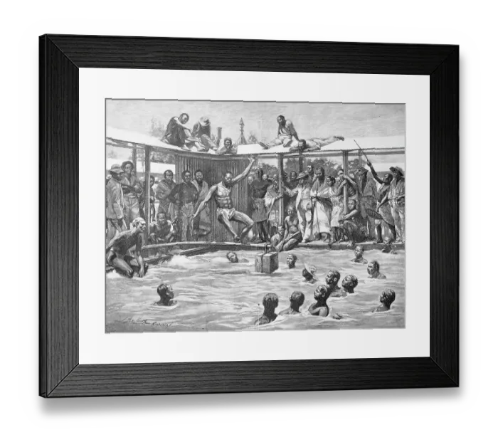 Framed Print : Historical illustration of a game in the water, made by natives, Kimberley, South Africa, Historical, digitally restored reproduction of an original 19th century artwork, exact original date unknown Framed Print : Historical illustration of a game in the water, made by natives, Kimberley, South Africa, Historical, digitally restored reproduction of an original 19th century artwork, exact original date unknown