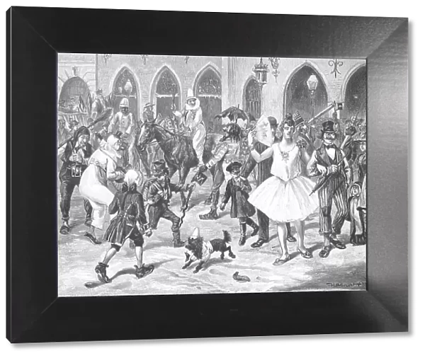 Historical illustration of the street carnival in Munich around 1890, Bavaria, Germany, Historical, digitally restored reproduction of an original 19th century artwork, exact original date unknown