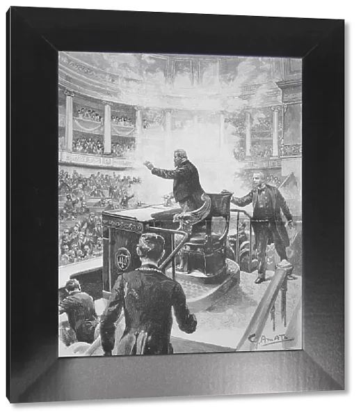 Historical illustration of the bombing of the French Parliament, 9 December 1893, Paris, France, Historical, digitally restored reproduction of an original 19th century artwork, exact original date not known