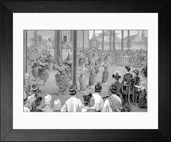 Framed Print : Historical image of the Government Palace of Mandalay, Burma, Myanmar, with a pantomime show for the visitors, Historical, digitally restored reproduction of an original 19th century artwork, exact original date unknown Framed Print : Historical image of the Government Palace of Mandalay, Burma, Myanmar, with a pantomime show for the visitors, Historical, digitally restored reproduction of an original 19th century artwork, exact original date unknown