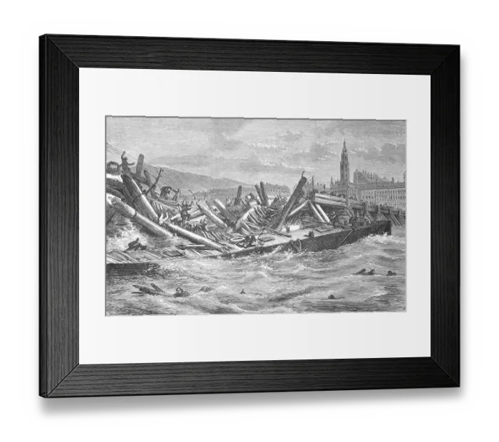 Framed Print : The collapse of the bridge of Linz, Austria, 1868, Historical, digitally restored reproduction of an original 19th century original, exact original date unknown