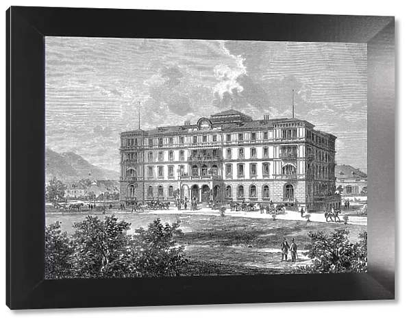 Building of the Hotel Europa in Salzburg, Austria, Historic, digitally restored reproduction of a 19th century original, exact original date not known
