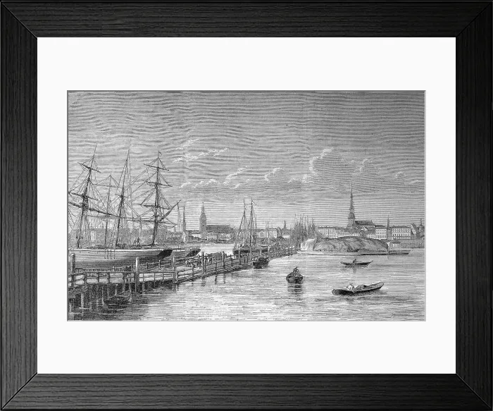 Framed Print : Harbour view of Riga, Latvia, Historic, digitally restored reproduction of an original 19th century artwork, exact original date unknown Framed Print : Harbour view of Riga, Latvia, Historic, digitally restored reproduction of an original 19th century artwork, exact original date unknown