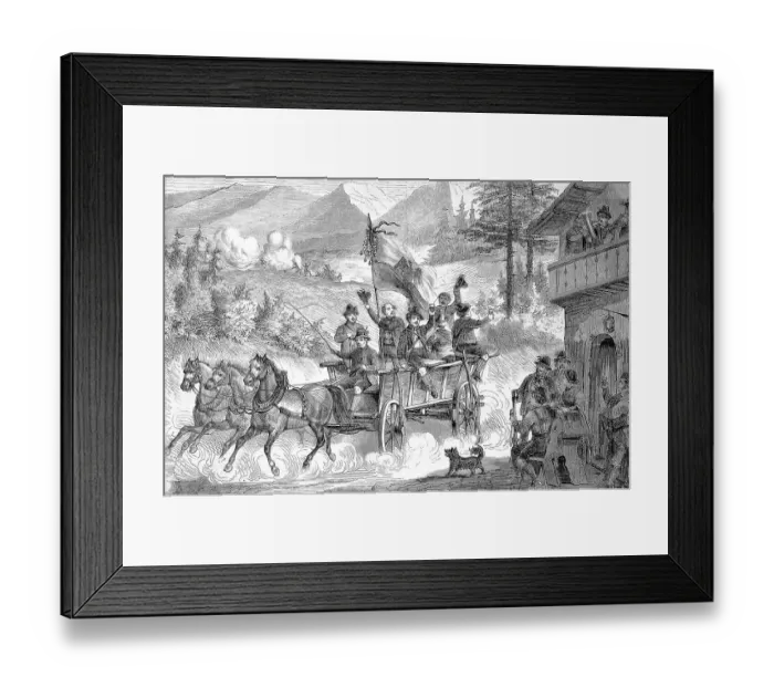 Framed Print : The marksmen from the Pustertal, South Tyrol, on their way with a travelling carriage to the third federal marksmen's festival, Schuetzenfest 1868, Vienna, Austria, Historic, digitally restored reproduction of a 19th century original Framed Print : The marksmen from the Pustertal, South Tyrol, on their way with a travelling carriage to the third federal marksmen's festival, Schuetzenfest 1868, Vienna, Austria, Historic, digitally restored reproduction of a 19th century original