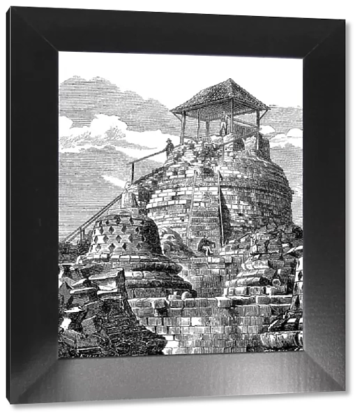 The top of Borobudur or Barabudur, a 9th century Mahayana Buddhist temple in Magelang, Central Java, Indonesia, Historic, digitally restored reproduction of a 19th century original, exact original date unknown