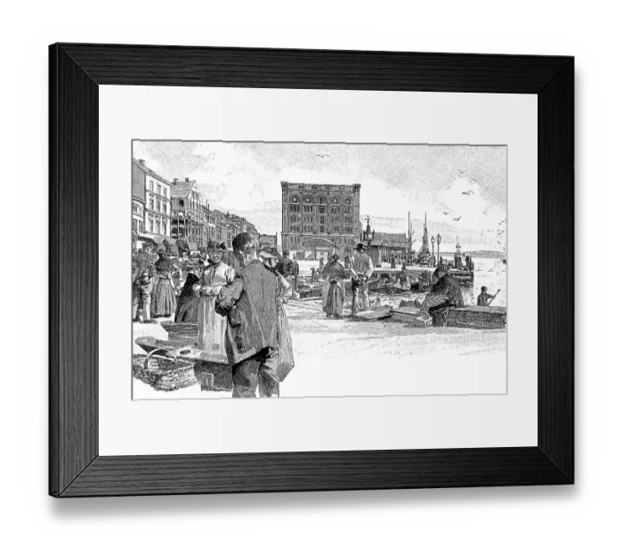 Framed Print : Fisheries, the fresh fish market, 1880, Kiel, Germany, digitally restored reproduction of an original 19th century painting, exact original date unknown Framed Print : Fisheries, the fresh fish market, 1880, Kiel, Germany, digitally restored reproduction of an original 19th century painting, exact original date unknown