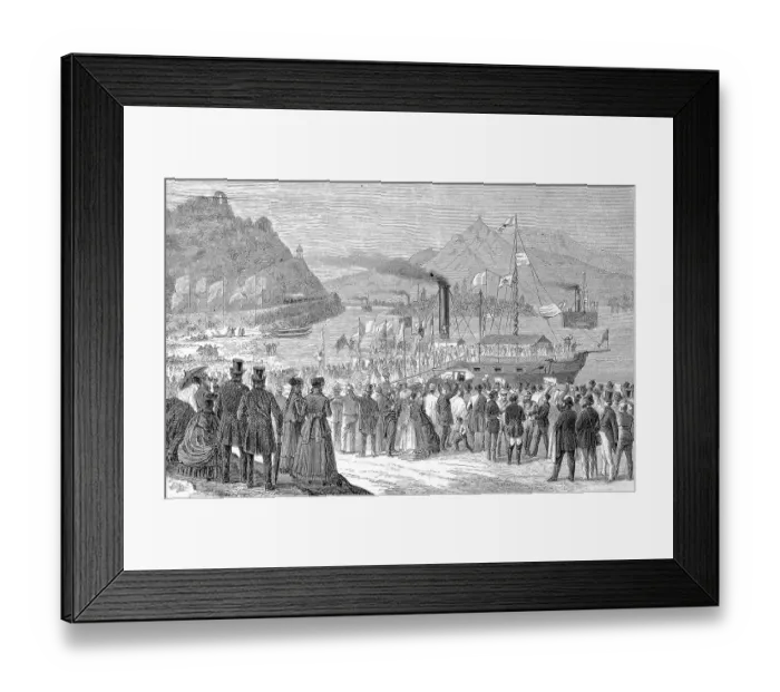 Framed Print : 50th anniversary of the University of Bonn, Rhine trip by steamboat to Rolandseck, Germany, digitally restored reproduction of a 19th century original, exact original date unknown Framed Print : 50th anniversary of the University of Bonn, Rhine trip by steamboat to Rolandseck, Germany, digitally restored reproduction of a 19th century original, exact original date unknown