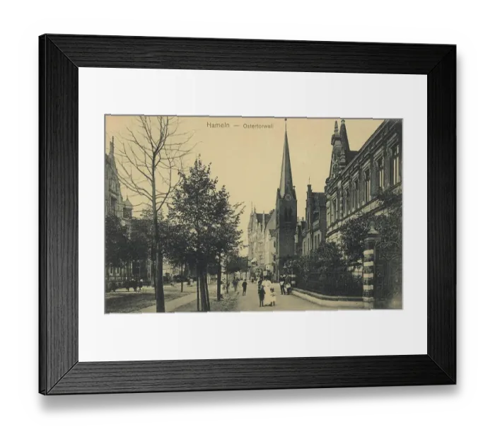 Framed Print : Ostertorwall in Hameln, Lower Saxony, Germany, postcard with text, view around ca 1910, historical, digital reproduction of a historical postcard, public domain, from that time, exact date unknown Framed Print : Ostertorwall in Hameln, Lower Saxony, Germany, postcard with text, view around ca 1910, historical, digital reproduction of a historical postcard, public domain, from that time, exact date unknown