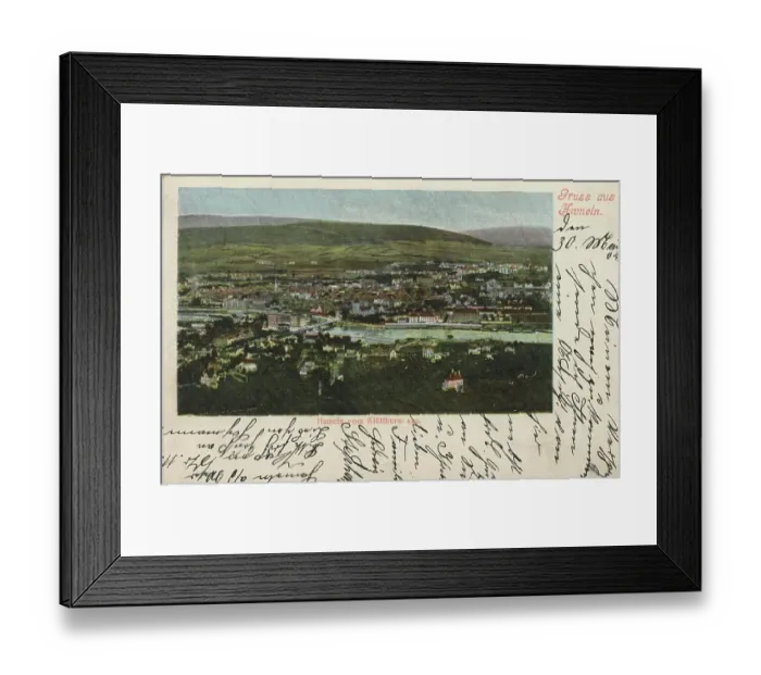 Framed Print : View from the Kluetturm, Hameln, Lower Saxony, Germany, postcard with text, view around ca 1910, historical, digital reproduction of a historical postcard, public domain, from that time, exact date unknown Framed Print : View from the Kluetturm, Hameln, Lower Saxony, Germany, postcard with text, view around ca 1910, historical, digital reproduction of a historical postcard, public domain, from that time, exact date unknown