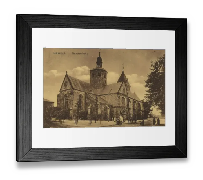 Framed Print : Minster church in Hameln, Lower Saxony, Germany, postcard with text, view around ca 1910, historical, digital reproduction of a historical postcard, public domain, from that time, exact date unknown Framed Print : Minster church in Hameln, Lower Saxony, Germany, postcard with text, view around ca 1910, historical, digital reproduction of a historical postcard, public domain, from that time, exact date unknown