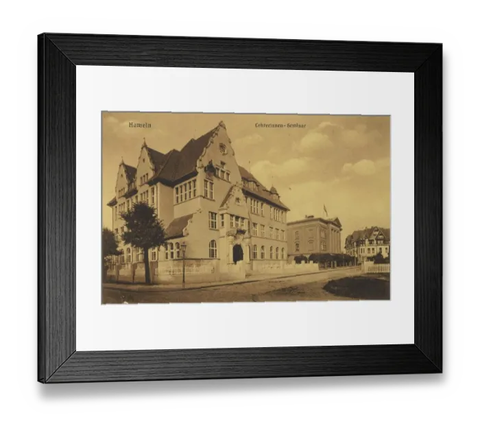 Framed Print : Teachers seminar in Hameln, Lower Saxony, Germany, postcard with text, view around ca 1910, historical, digital reproduction of a historical postcard, public domain, from that time, exact date unknown Framed Print : Teachers seminar in Hameln, Lower Saxony, Germany, postcard with text, view around ca 1910, historical, digital reproduction of a historical postcard, public domain, from that time, exact date unknown