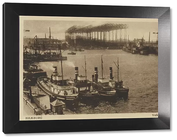 Vulkanwerft, Hamburg, Germany, postcard with text, view around ca 1910, historical, digital reproduction of a historical postcard, public domain, from that time, exact date unknown